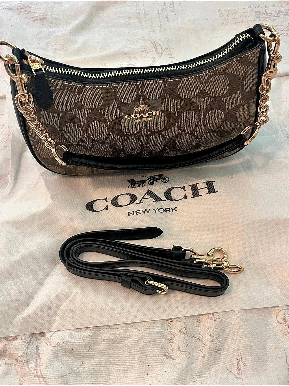 Coach Teri Shoulder Bag in Signature Canvas Brown & Black